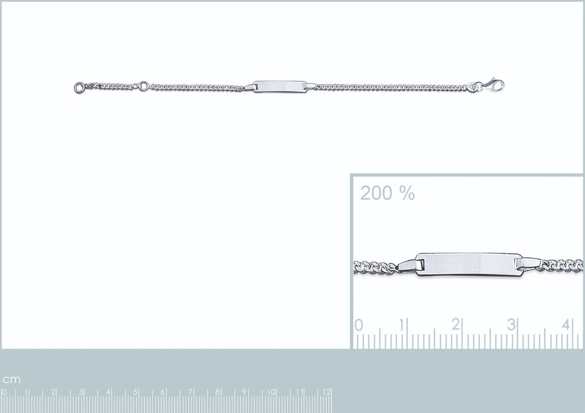 Bracelet identité enfant maille gourmette 2,1 mm en argent 925 rhodié, 15 cm