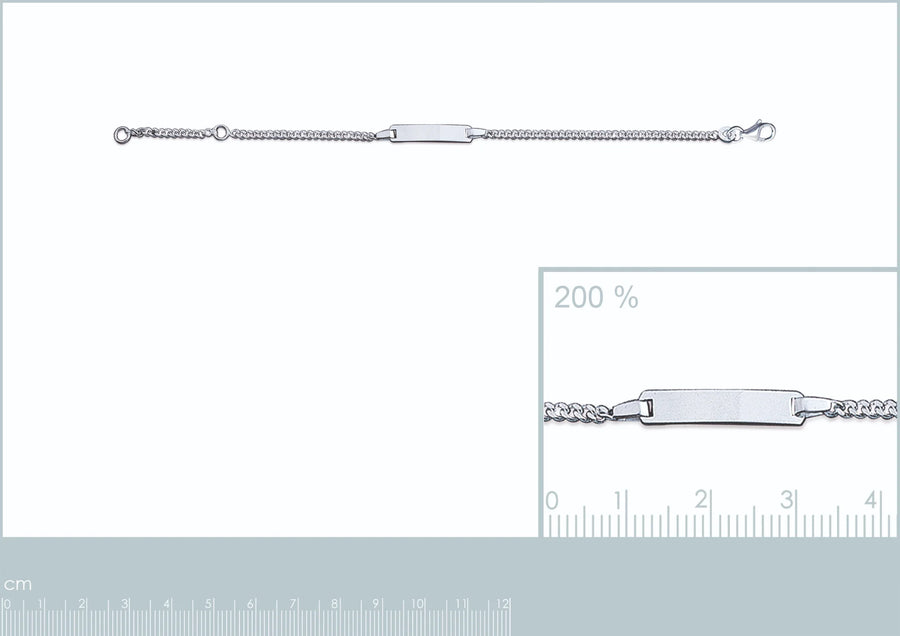 Bracelet identité enfant maille gourmette 2,1 mm en argent 925 rhodié, 15 cm, vue de face
