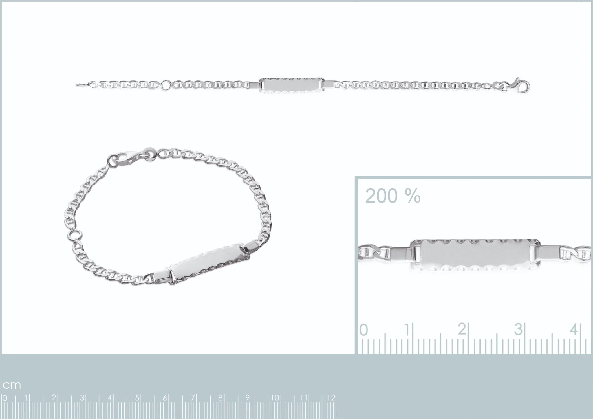 Bracelet identité enfant maille large 3,2 mm en argent 925 rhodié, 16 cm