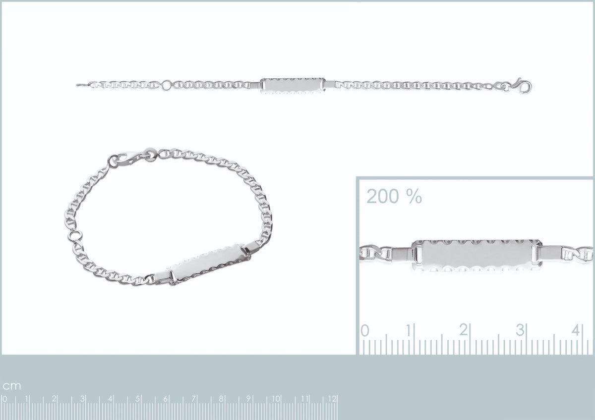 Bracelet identité enfant maille large 3,2 mm en argent 925 rhodié, 16 cm