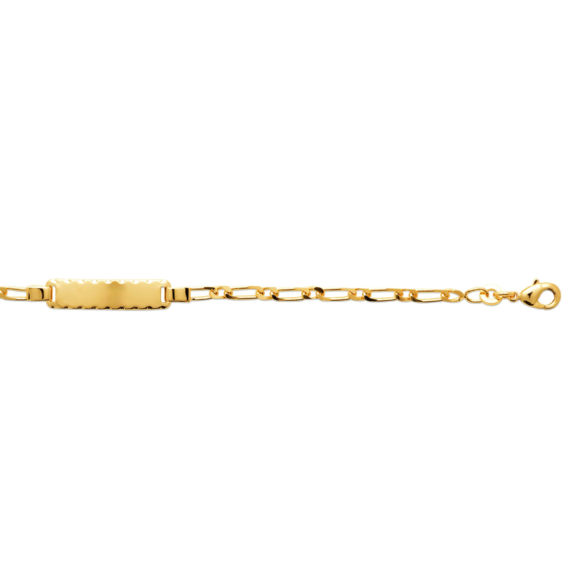 Bracelet identité enfant plaque ciselée maille figaro 2,5 mm en plaqué or, 16 cm