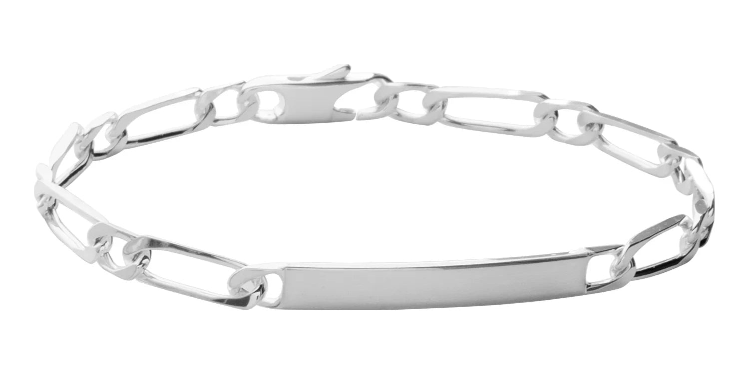 Bracelet identité maille figaro 1+1 4 mm en argent 925 homme 18 cm vu de profil