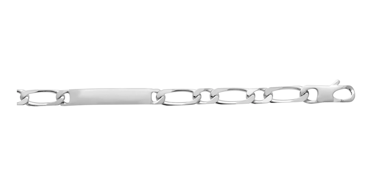 Bracelet identité maille figaro 1+1 8 mm en argent 925 rhodié homme 21 cm