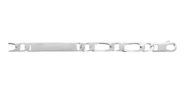 Bracelet identité maille figaro 1+1 9 mm en argent 925 homme 22 cm