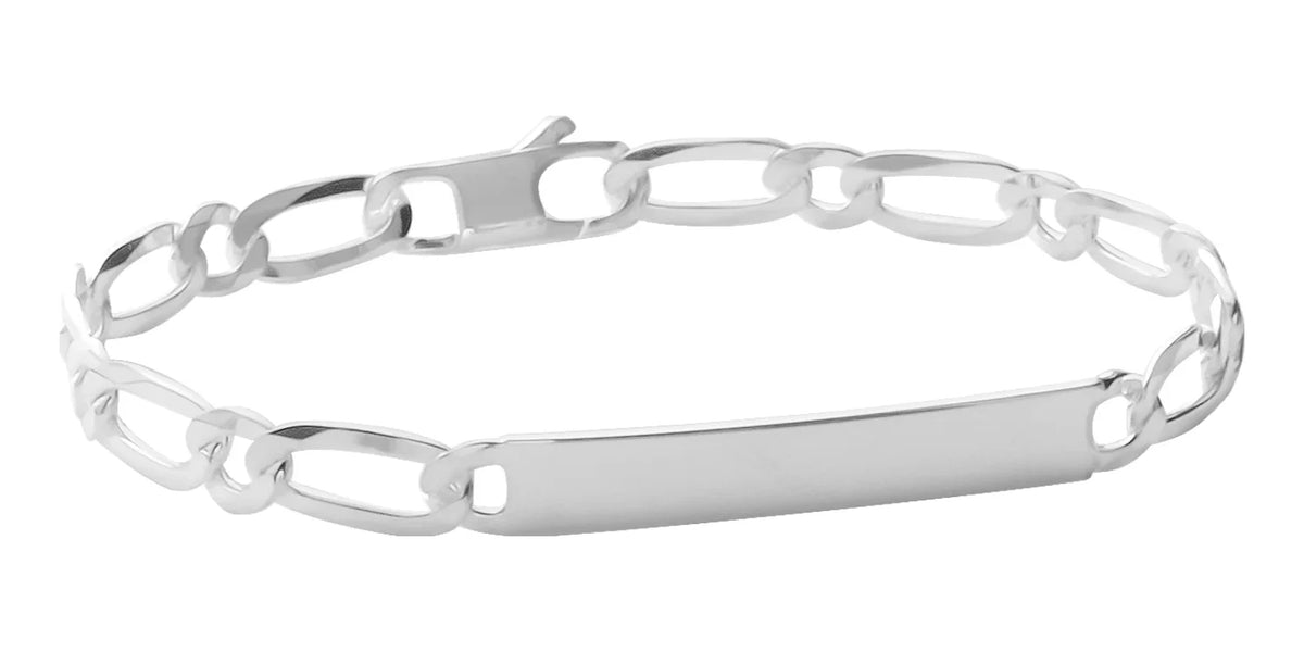 Bracelet identité maille figaro 1+1 en argent 925 18 cm vu de profil