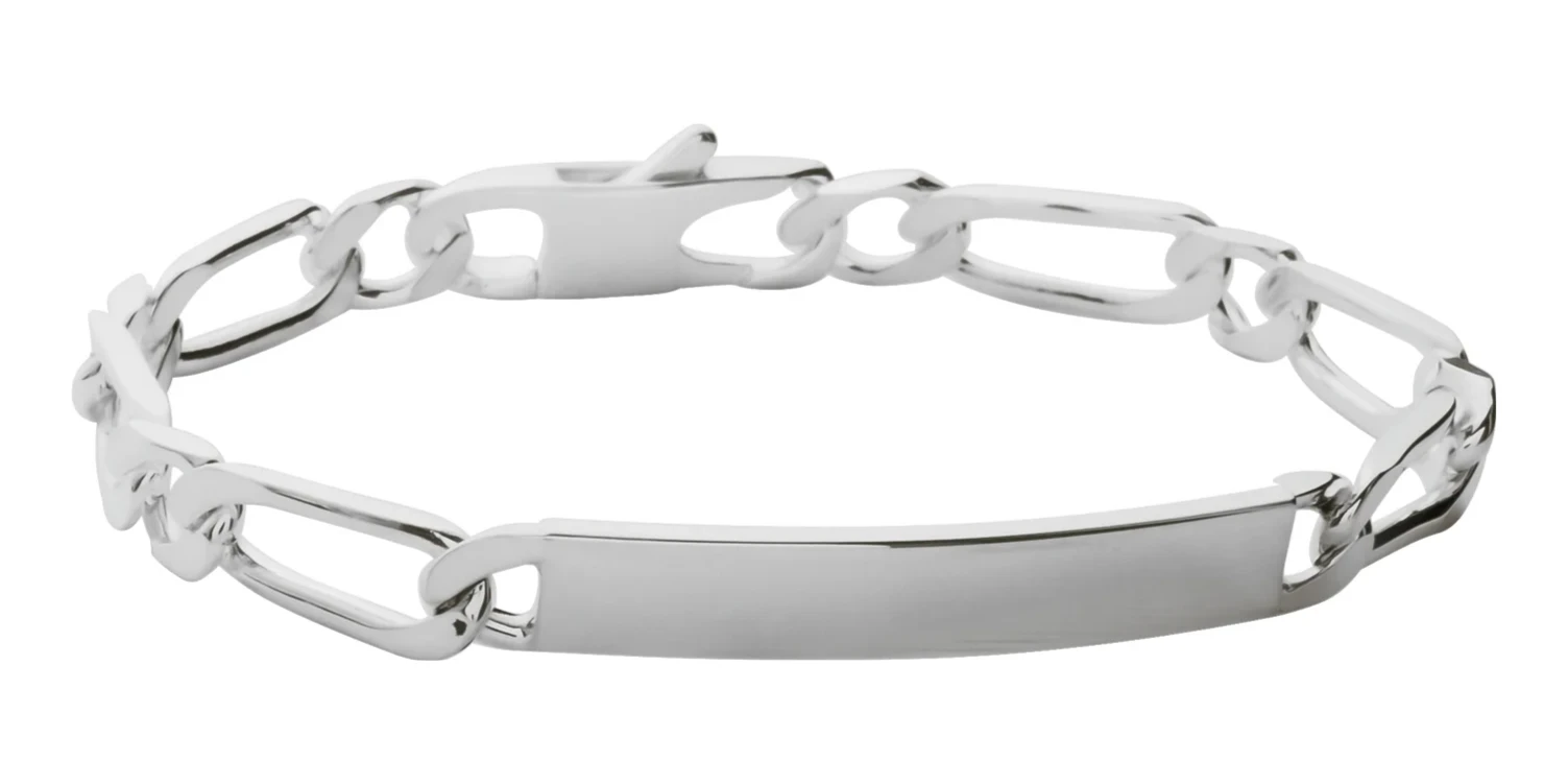 Bracelet identité maille figaro 1+1 en argent 925 20 cm vu de profil