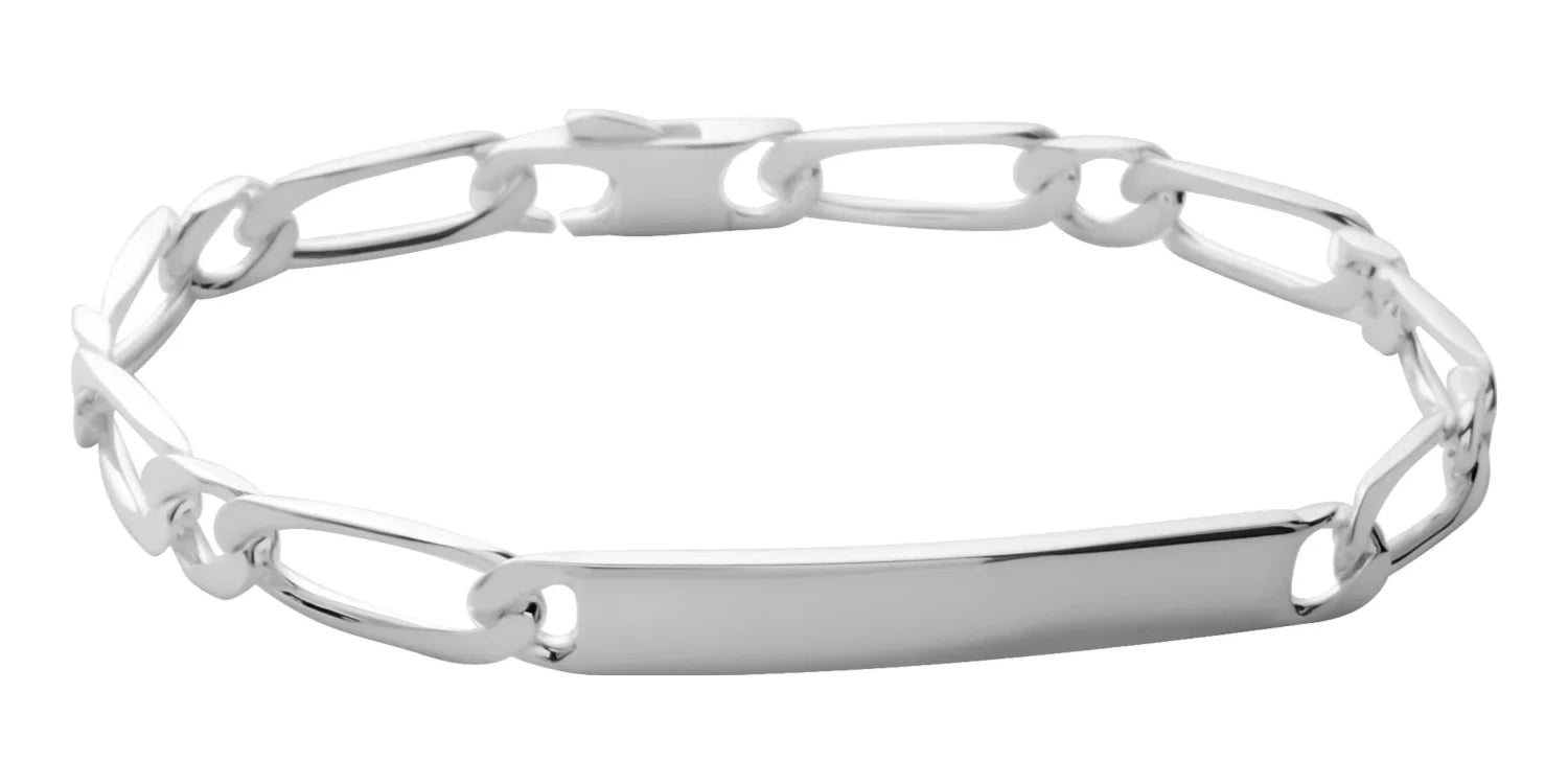 Bracelet identité maille figaro 1+1 en argent rhodié 18 cm vu de profil