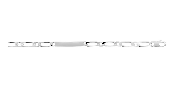 Bracelet identité maille figaro 1+1 en argent rhodié 18 cm