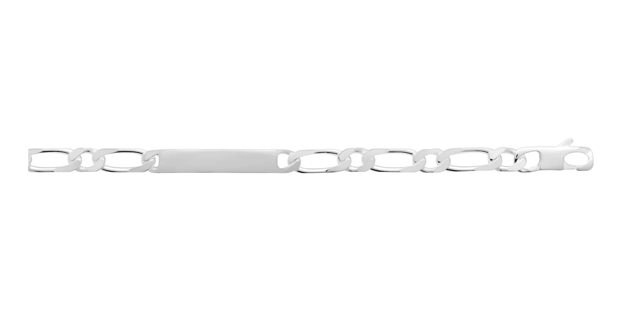 Bracelet identité maille figaro 1+1 en argent rhodié 21 cm