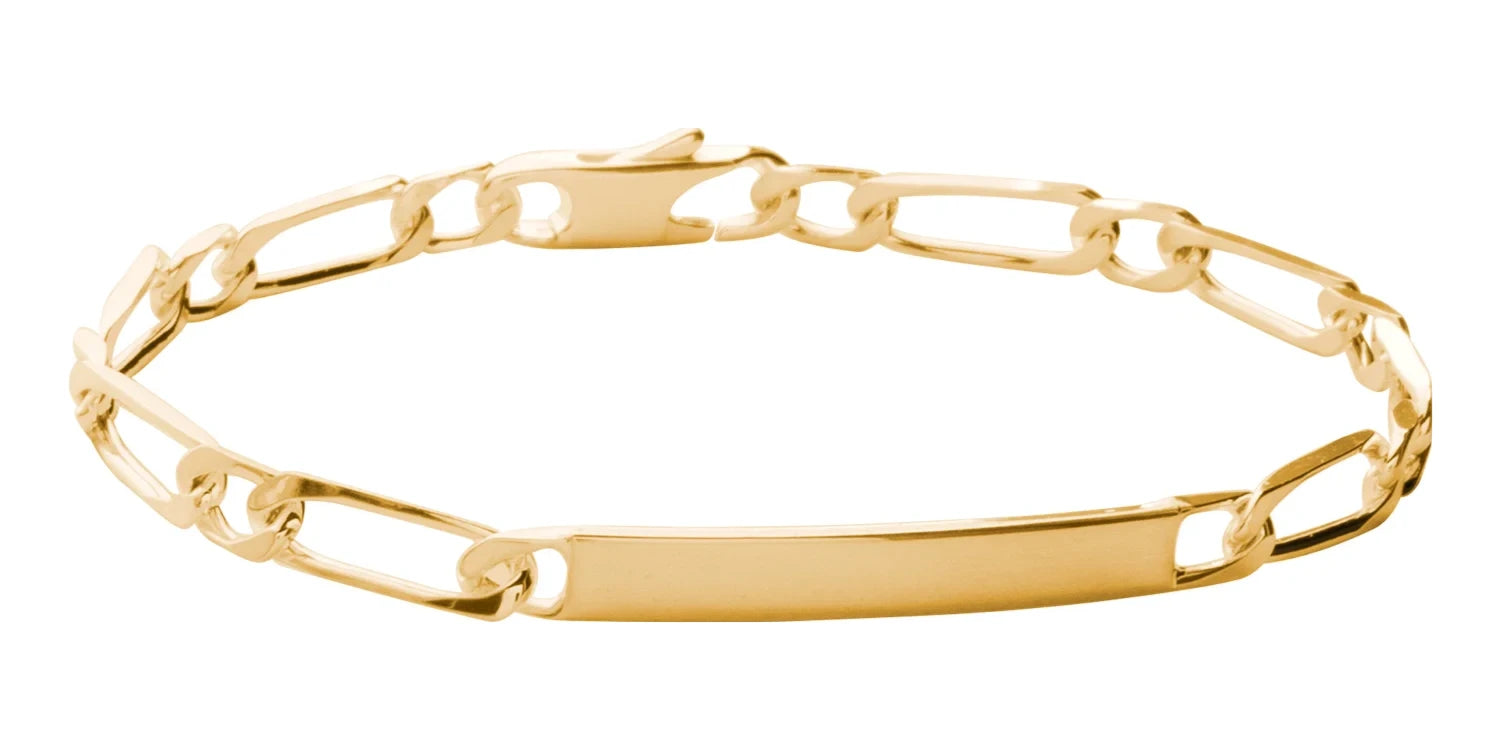 Bracelet identité maille figaro 1+1 en plaqué or 18 cm vu de profil