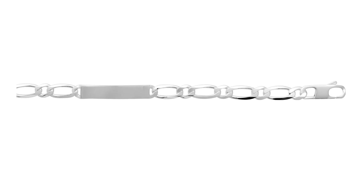 Bracelet identité maille figaro 1+1 fine 7 mm en argent 925 homme 21 cm