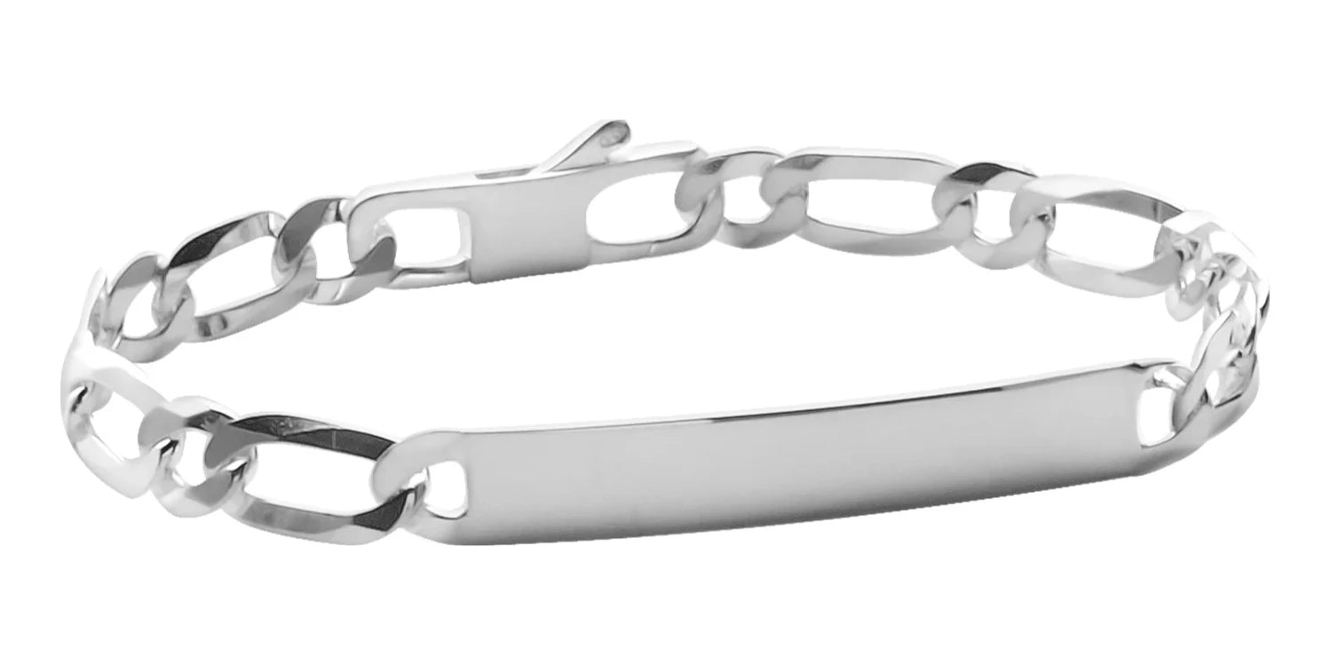 Bracelet identité maille figaro 1+1 fine en argent 925 20 cm vu de profil