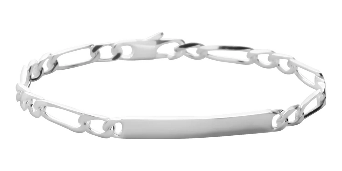 Bracelet identité maille figaro 1+2 en argent 925 18 cm vu de profil