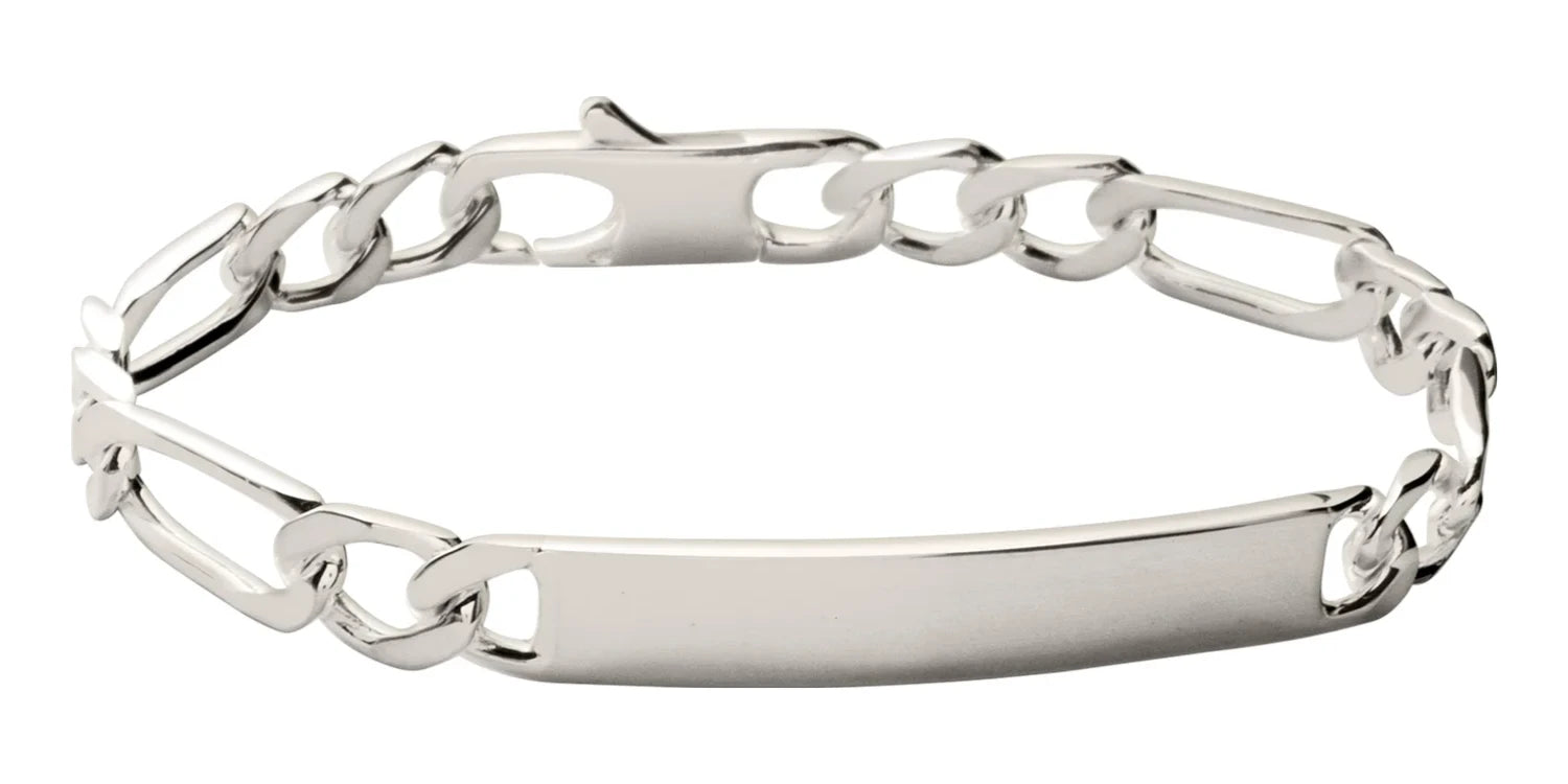 Bracelet identité maille figaro 1+2 en argent 925 20 cm vu de profil