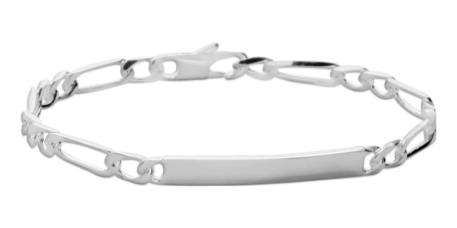 Bracelet identité maille figaro 1+2 en argent rhodié 18 cm vu de profil