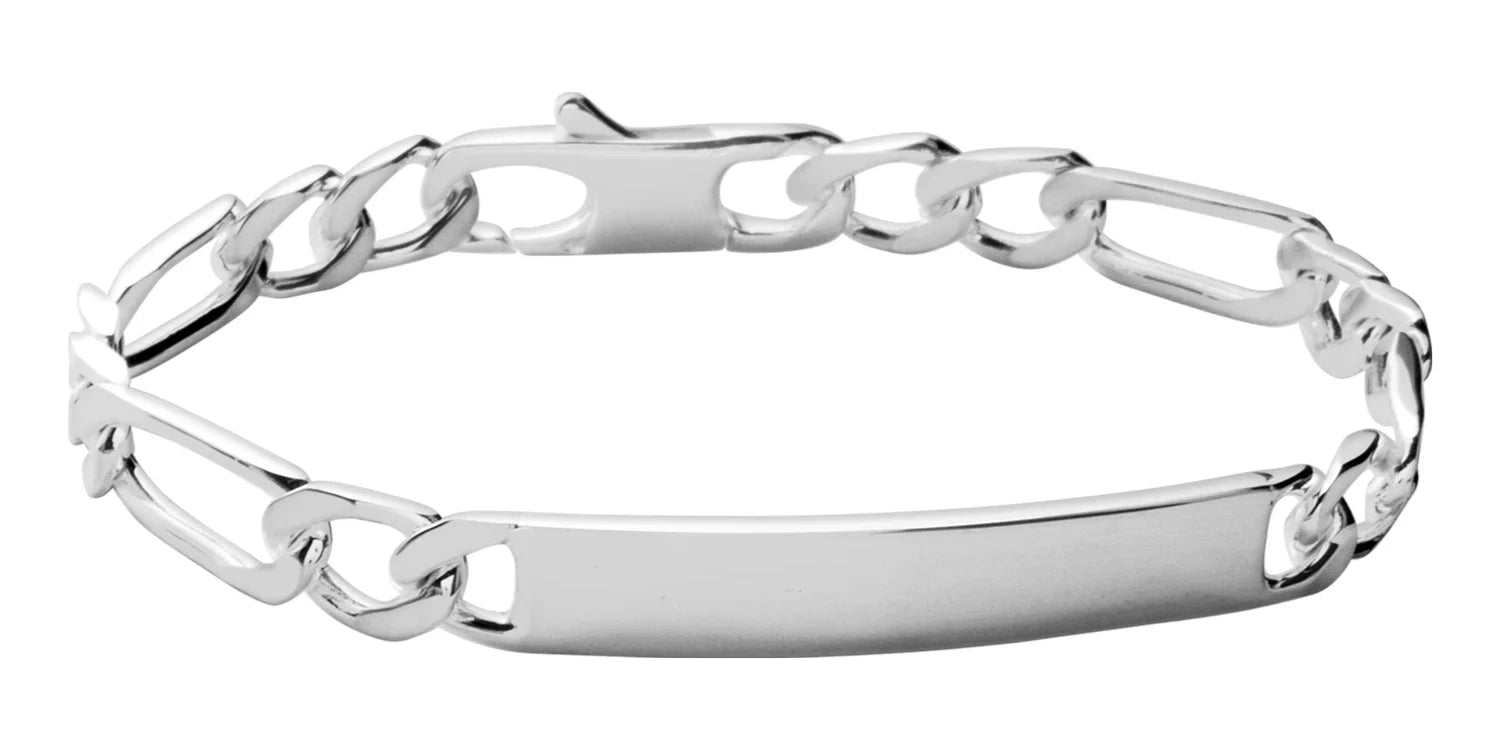 Bracelet identité maille figaro 1+2 en argent rhodié 20 cm vu de profil