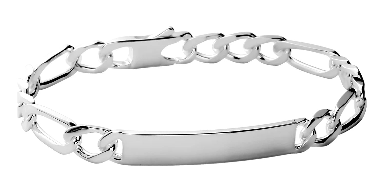 Bracelet identité maille figaro 1+3 7 mm en argent 925 homme 21 cm vu de profil