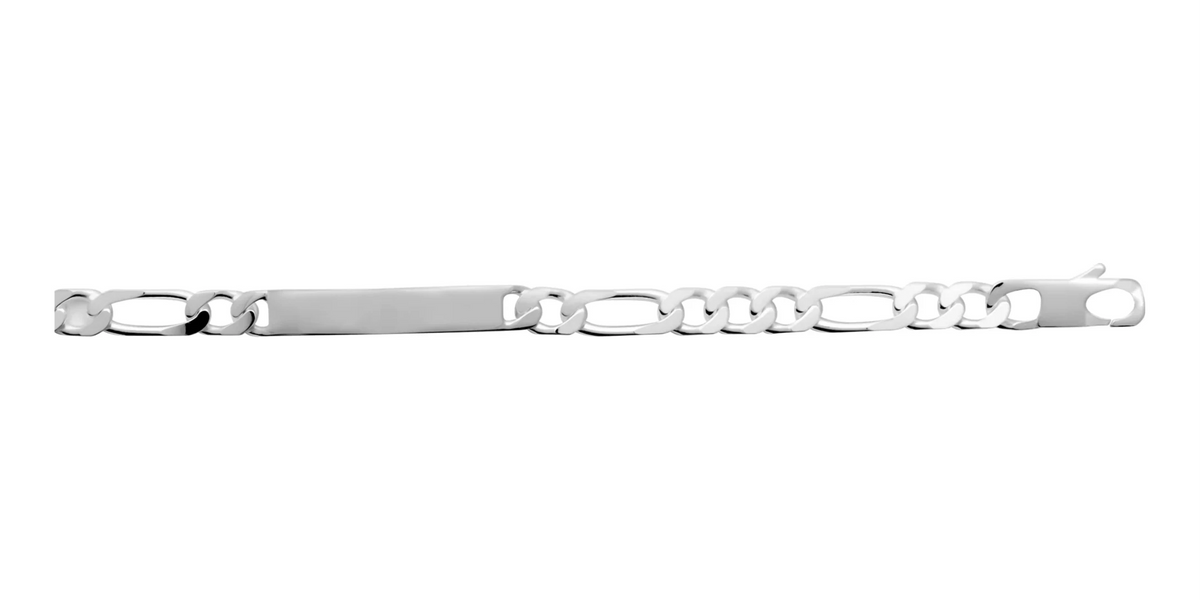 Bracelet identité maille figaro 1+3 7 mm en argent 925 homme 21 cm