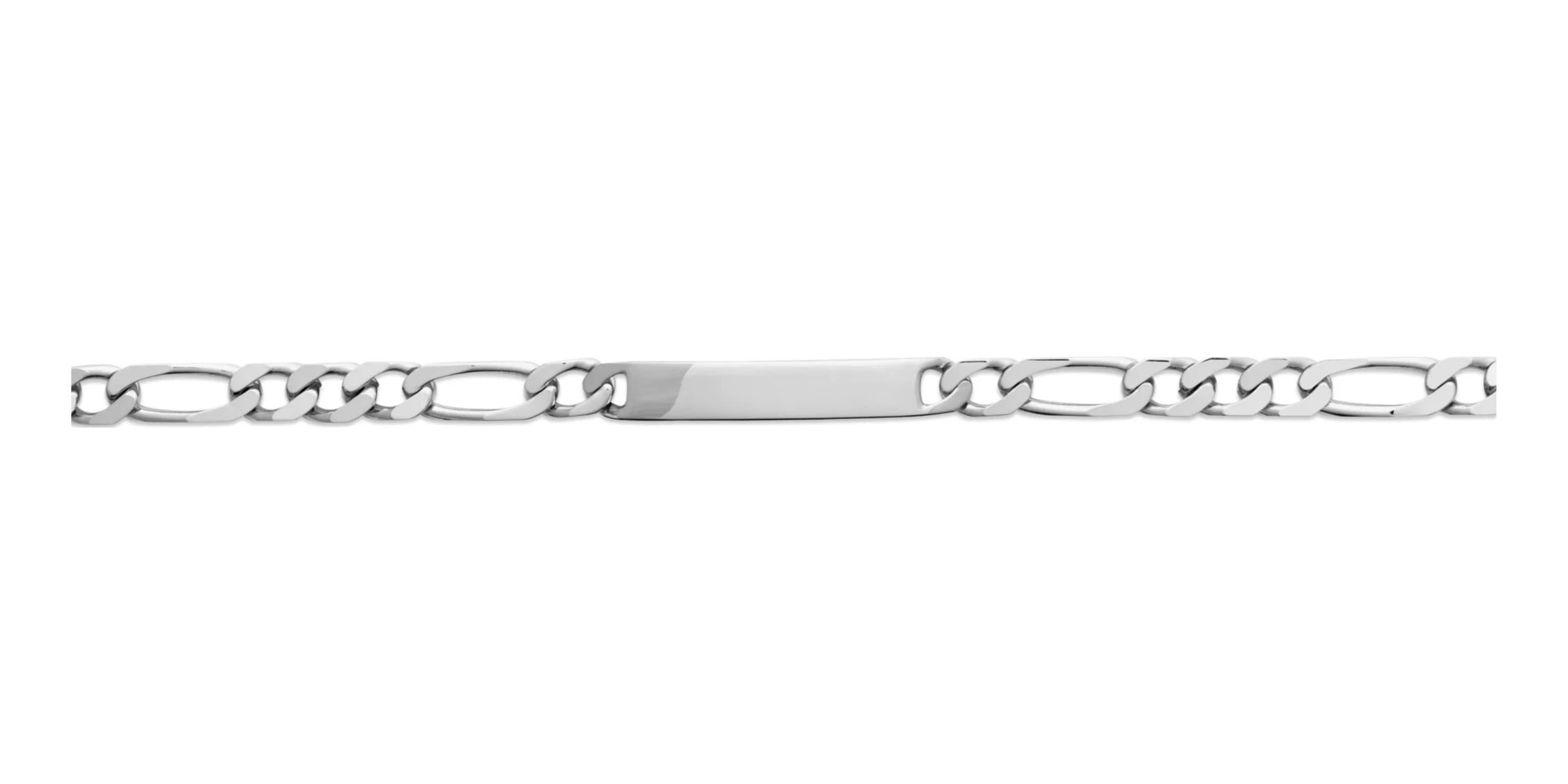 Bracelet identité maille figaro 1+3 7 mm en argent 925 rhodié homme 21 cm
