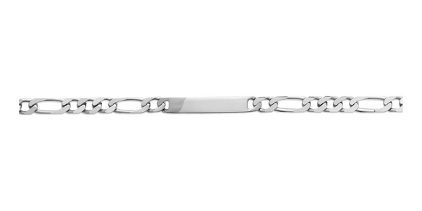 Bracelet identité maille figaro 1+3 7 mm en argent 925 rhodié homme 21 cm