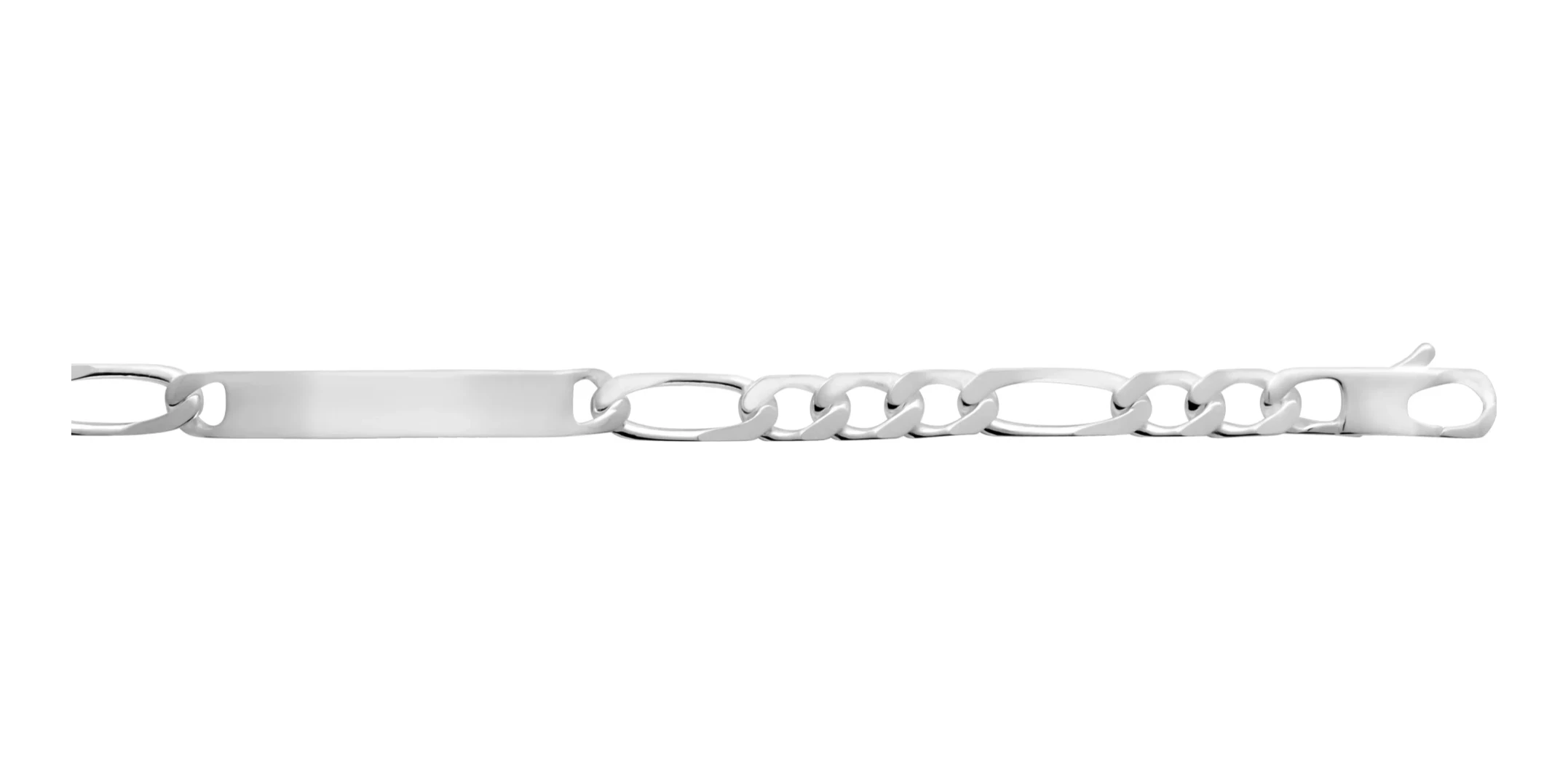 Bracelet identité maille figaro 1+3 8 mm en argent 925 homme 21 cm