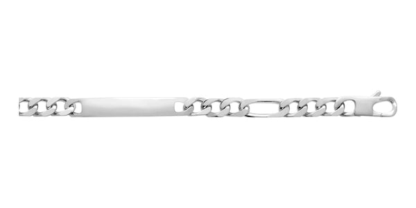Bracelet identité maille figaro 1+3 8 mm en argent 925 rhodié homme 21 cm