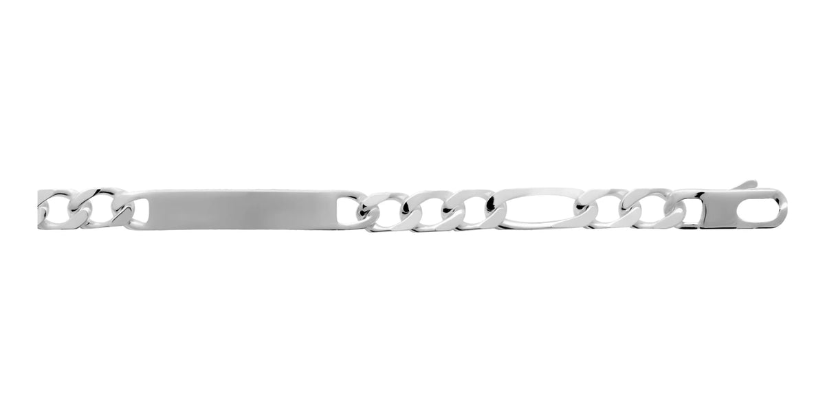 Bracelet identité maille figaro 1+3 9 mm en argent 925 homme 22 cm