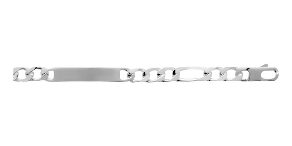 Bracelet identité maille figaro 1+3 9 mm en argent 925 rhodié homme 22 cm