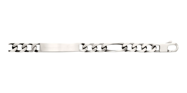 Bracelet identité maille figaro 1+3 à plaque satinée en argent 925 9 mm homme 22 cm