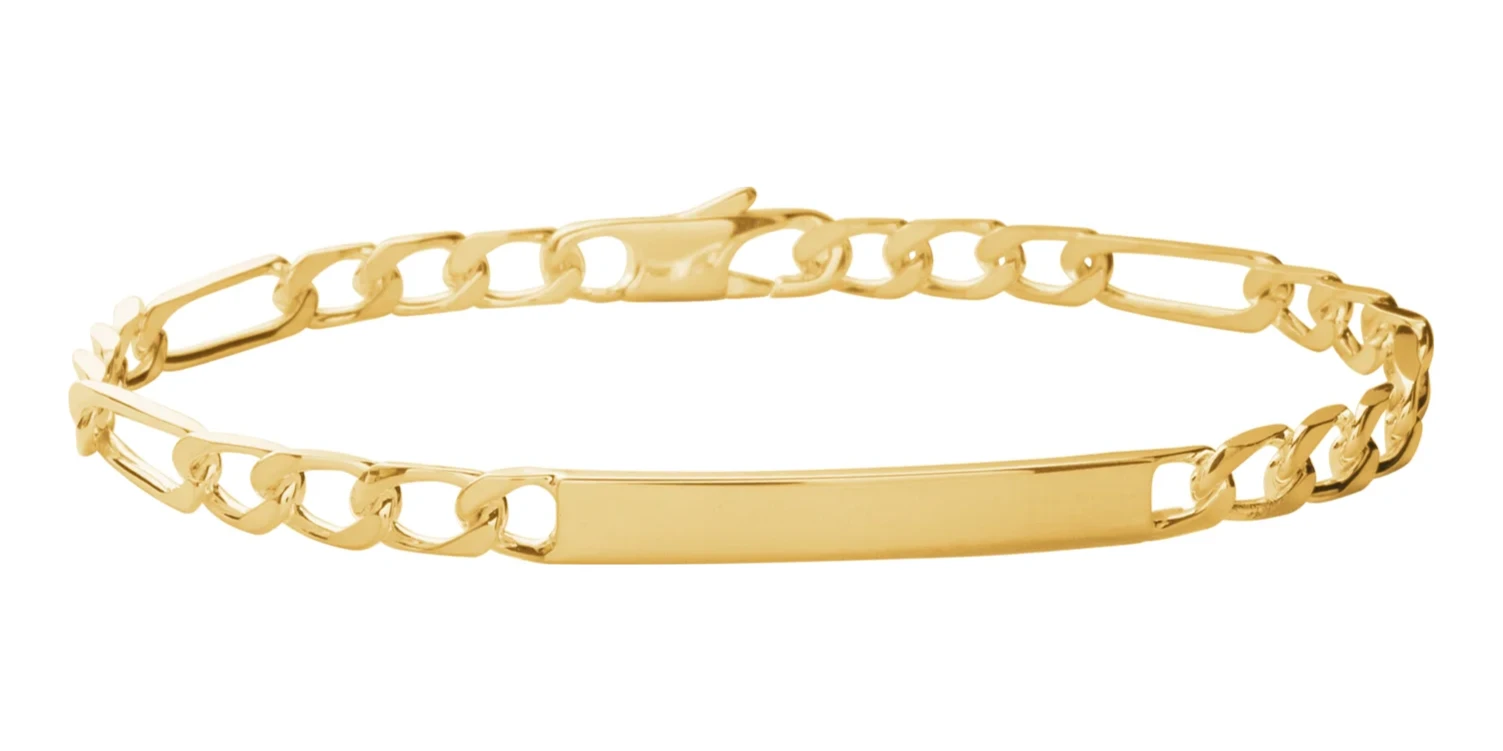 Bracelet identité maille figaro 1+3 en plaqué or 18 cm vu de profil