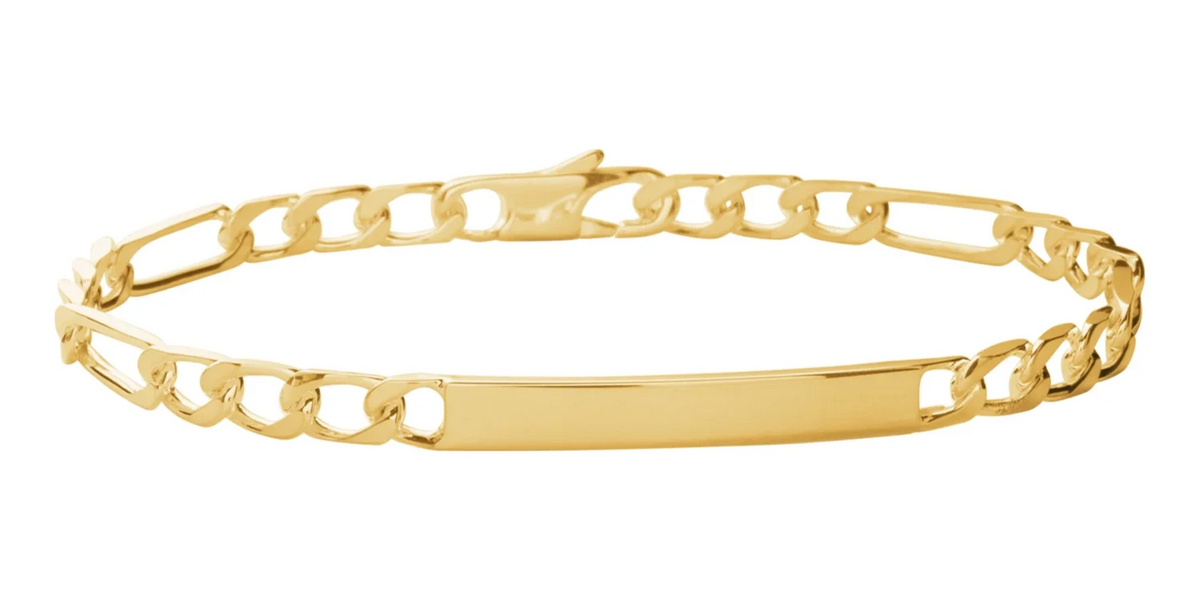 Bracelet identité maille figaro 1+3 en plaqué or 18 cm vu de profil