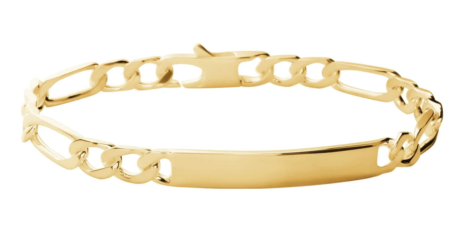 Bracelet identité maille figaro 1+3 en plaqué or 20 cm vu de profil