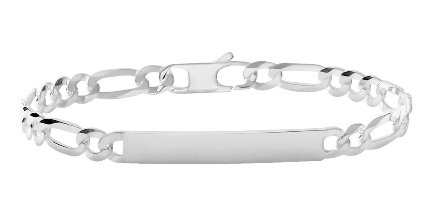 Bracelet identité maille figaro 1+3 fine en argent 925 18 cm vu de profil
