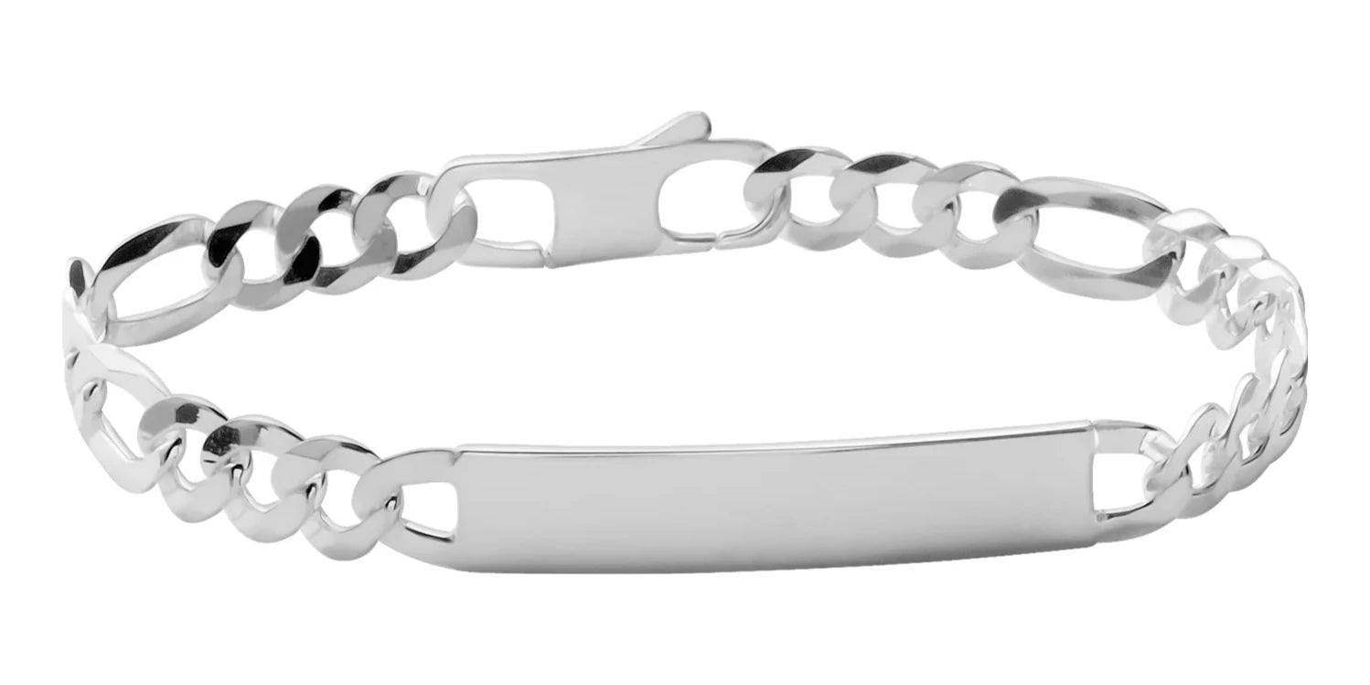 Bracelet identité maille figaro 1+3 fine en argent 925 20 cm vu de profil