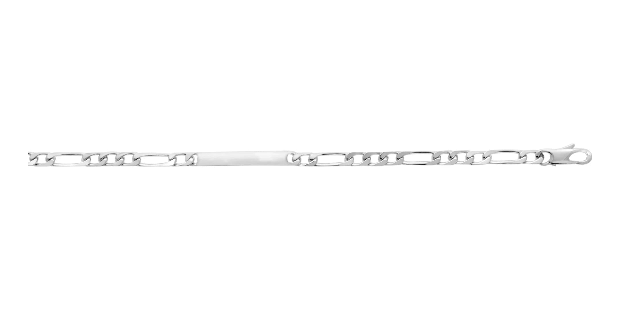 Bracelet identité maille figaro 1+3 fine en argent rhodié 18 cm