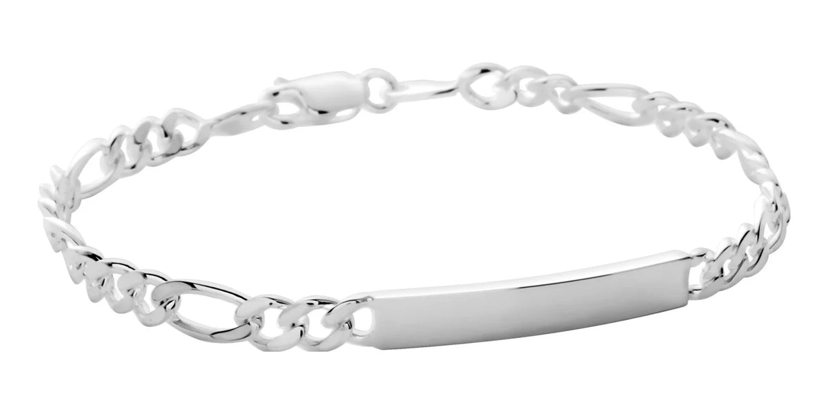 Bracelet identité maille figaro 1+3 très fine en argent 925 18 cm