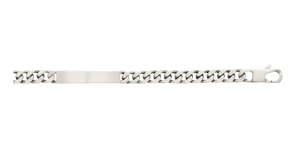 Bracelet identité maille gourmette à plaque satinée en argent 925 8 mm homme 21 cm