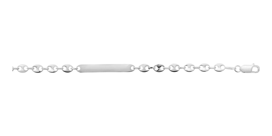 Bracelet identité maille grain de café en argent 925 19 cm, vue de face