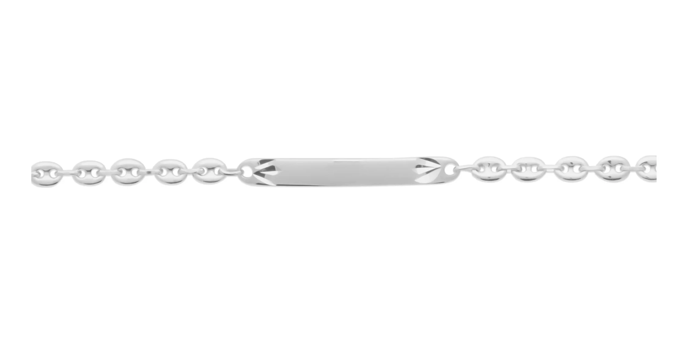 Bracelet identité maille grain de café en argent rhodié 18 cm