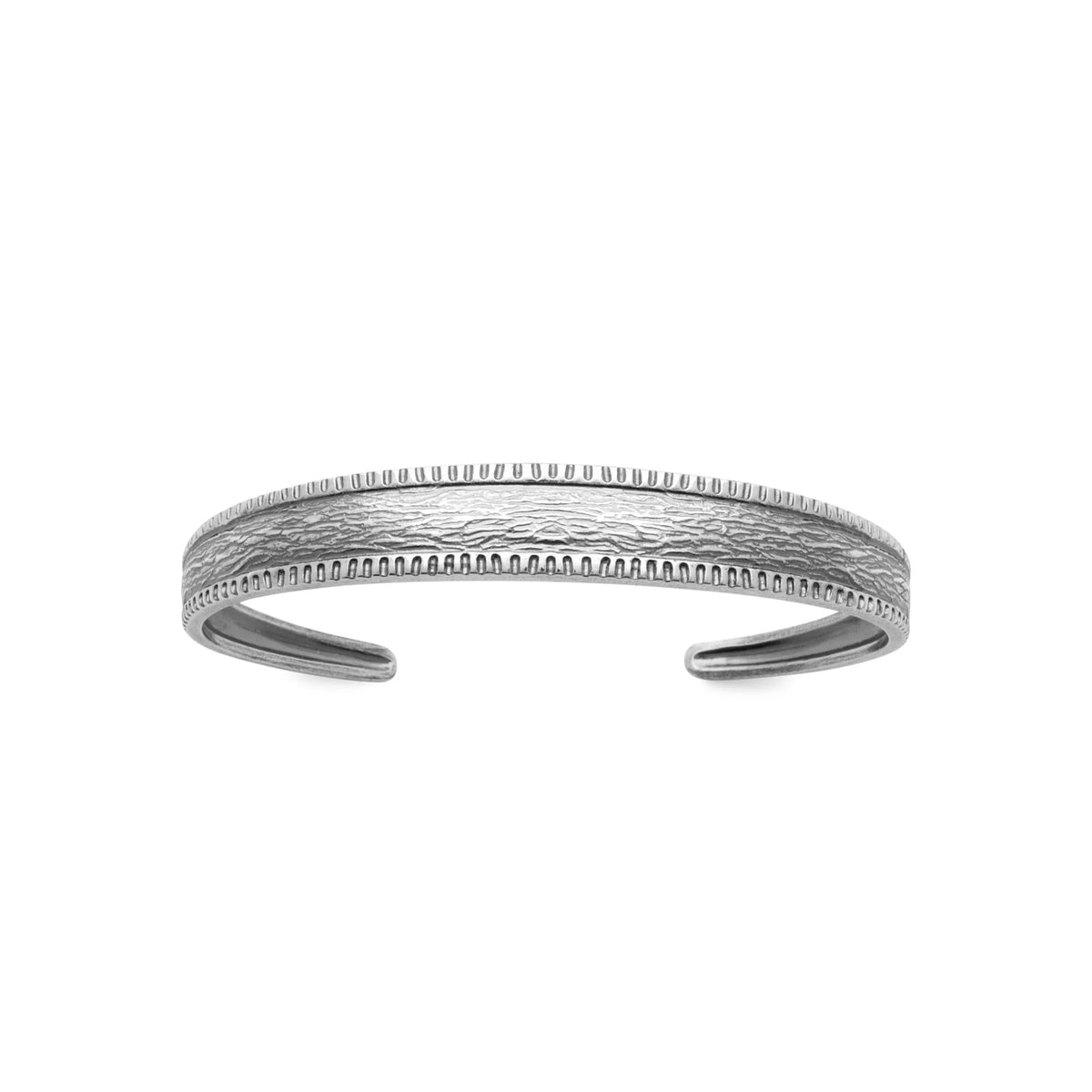 Bracelet jonc ouvert à bords perlés en argent 925 homme vu de profil