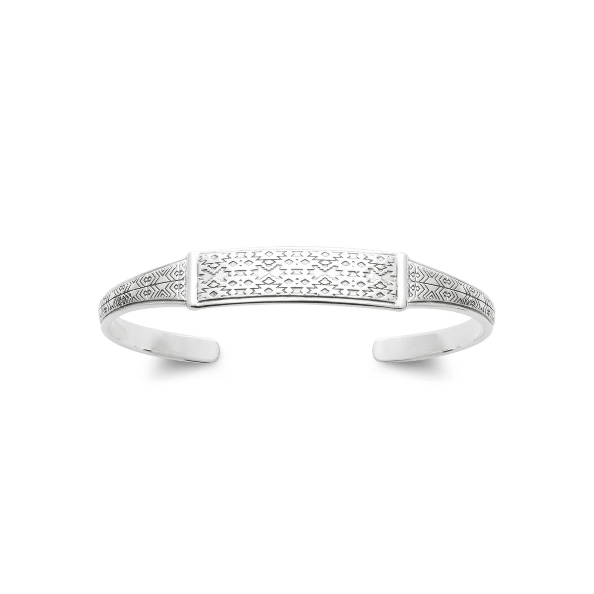Bracelet jonc ouvert à plateau gravé en argent 925 vu de profil
