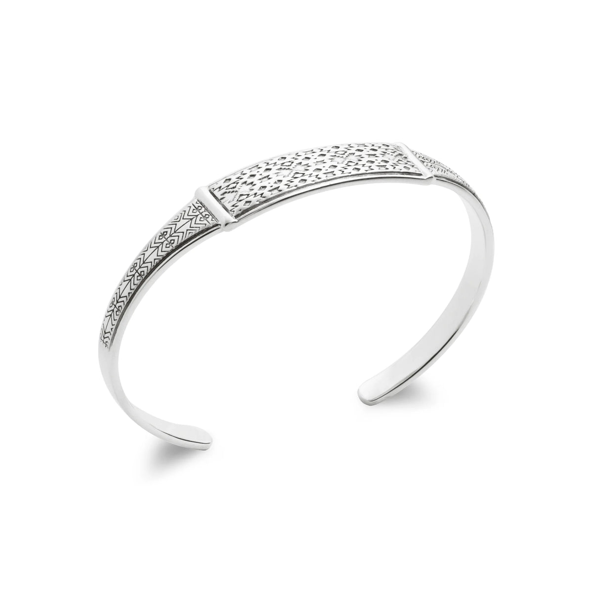 Bracelet jonc ouvert à plateau gravé en argent 925