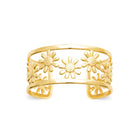 Bracelet jonc ouvert ajouré à marguerites en acier PVD doré