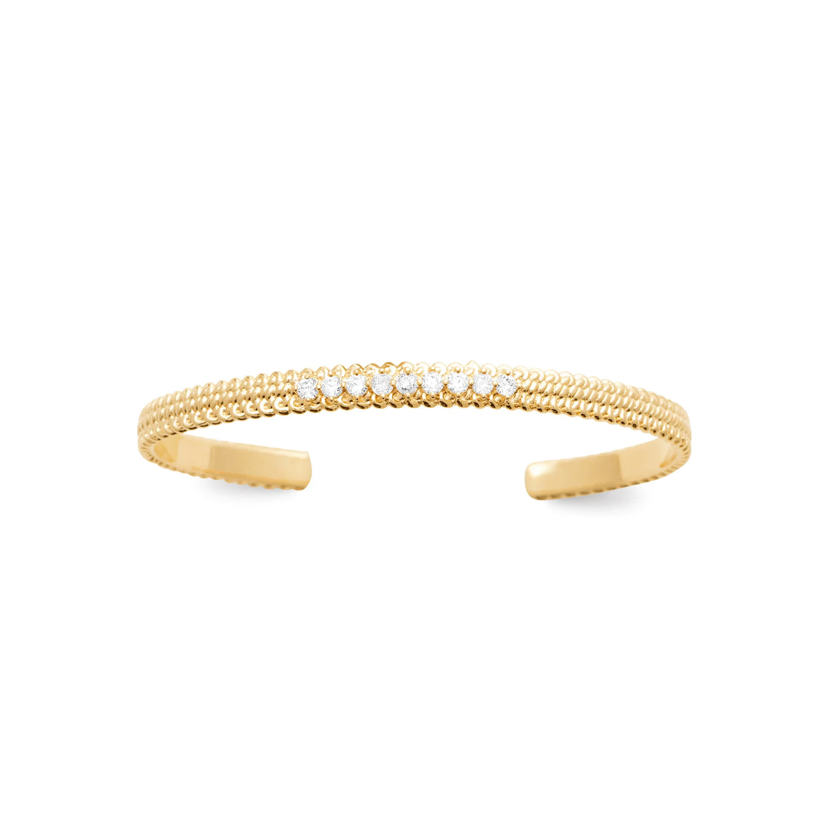 Bracelet jonc ouvert bordé de perles et ligne de zircons en plaqué or