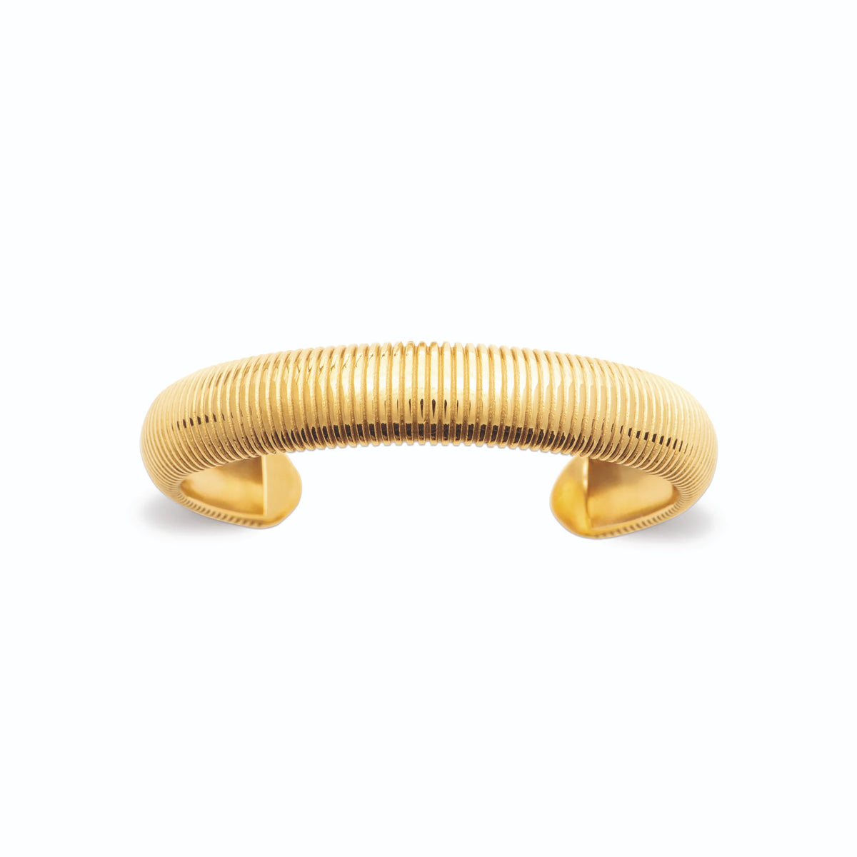 Bracelet jonc ouvert côtelé en acier PVD doré