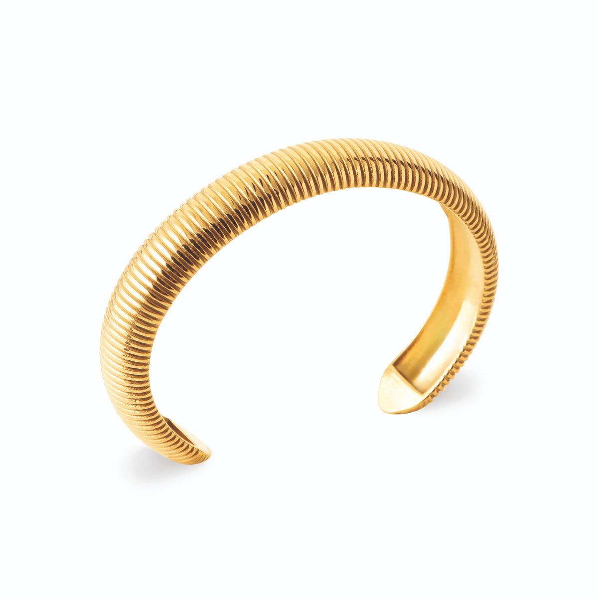 Bracelet jonc ouvert côtelé en acier PVD doré