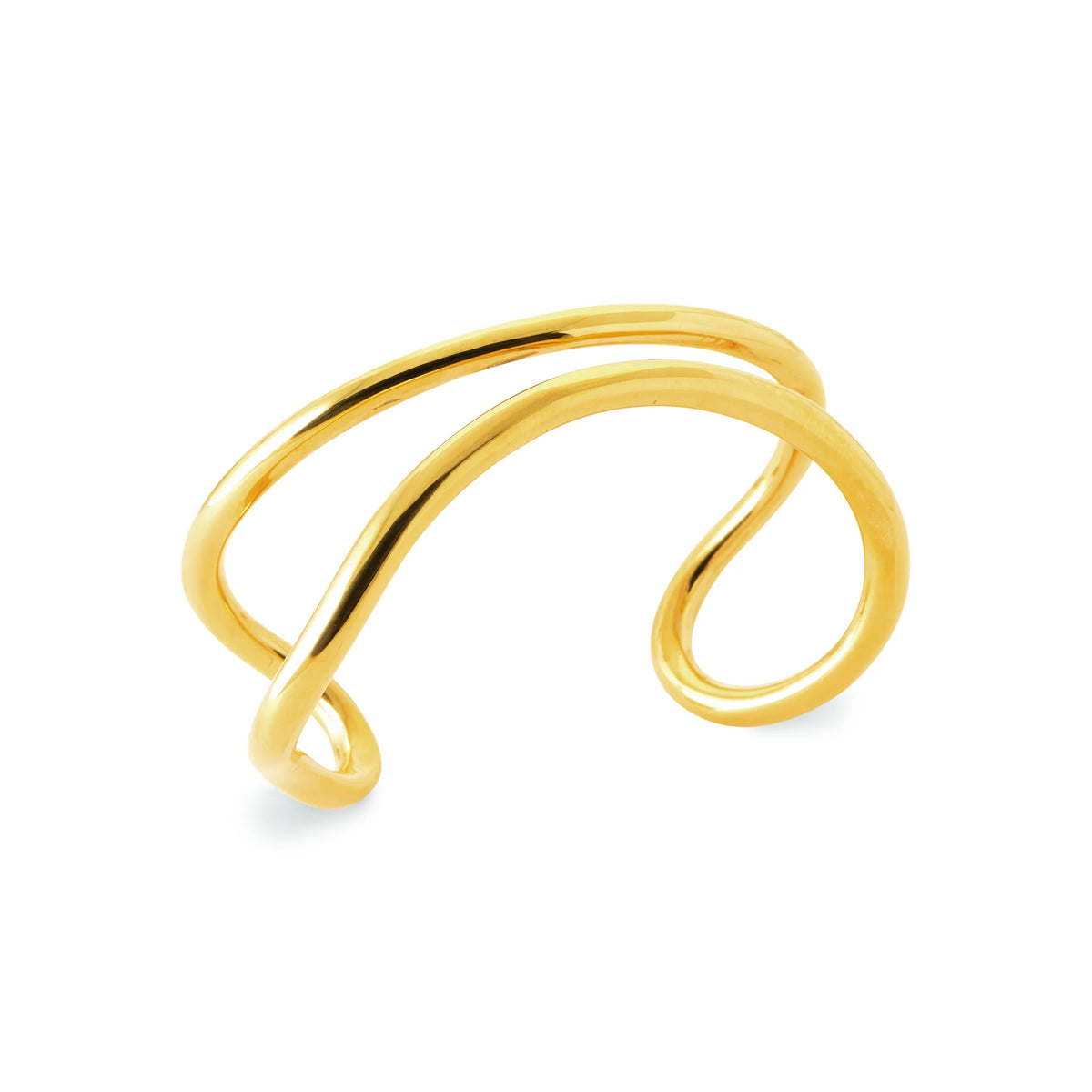 Bracelet jonc ouvert double fil à boucles en acier PVD doré