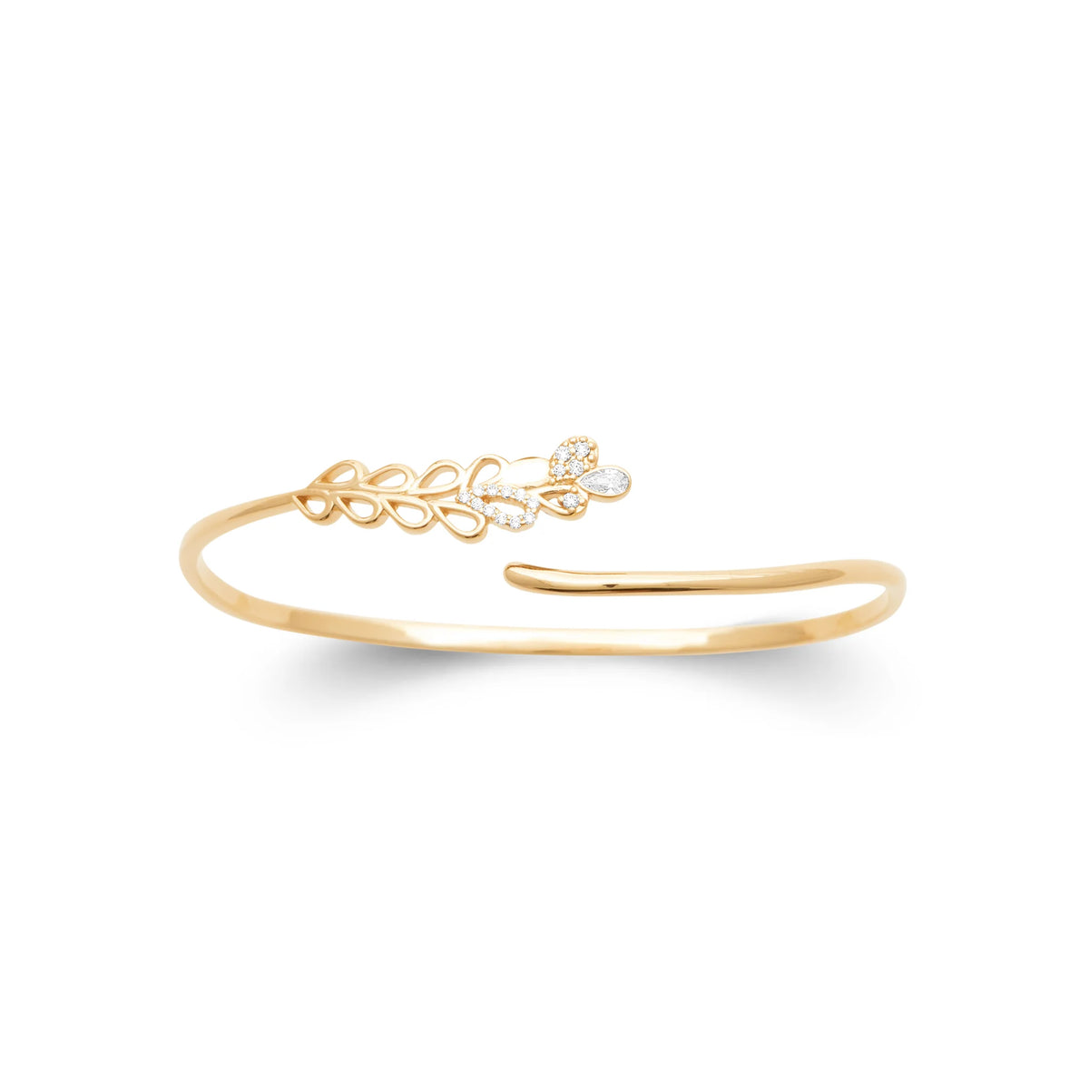 Bracelet jonc ouvert fin et branche de zircons en plaqué or
