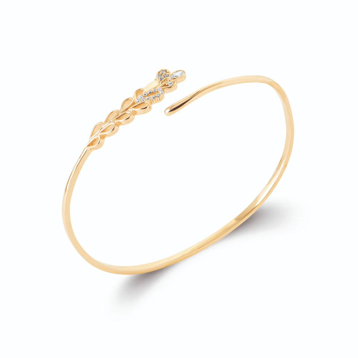Bracelet jonc ouvert fin et branche de zircons en plaqué or