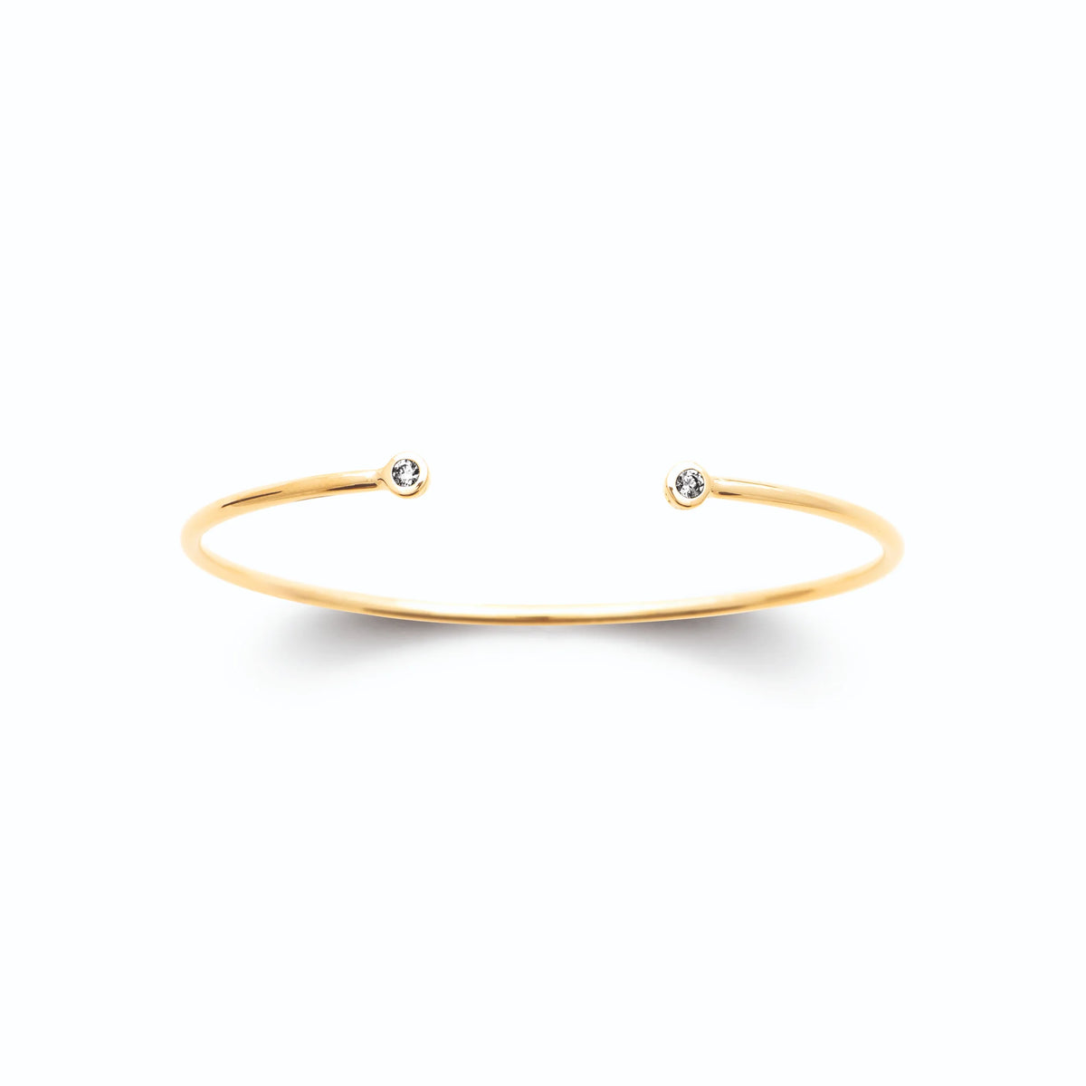 Bracelet jonc ouvert fin à extrémités perlées en plaqué or
